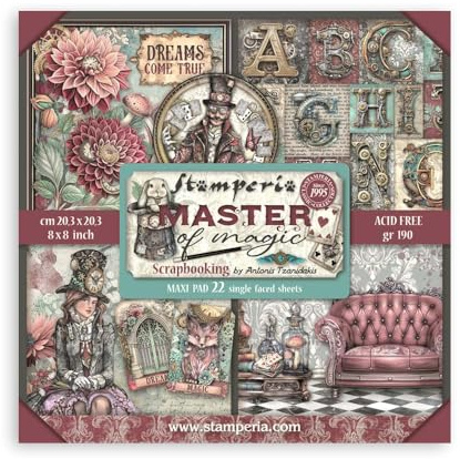 Stamperia - Scrapbook Paper Pad for Scrapbooking, Albums, Card Making, Bullet Journalling and More, Acid Free, Single Face, Perfect for Hobbies, Crafts, and Gifting (Master of Magic) (20.3 x 20.3cm)