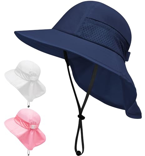 JinBei Sombrero de Sol para Niña Niño, Unisexo Azul Marino UPF 50+ Verano Proteccion Solar Gorro, Ajustable Plegable Transpirable Anti UV Exteriores Playa Gorra con ala Ancha, para 2-6 Años