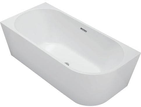 Aquauno, vasca angolare indipendente sinistra 160 x 80 cm, ovale in acrilico sanitario di alta qualità, vasca da bagno in acrilico con scarico click, troppopieno, copertura, telaio in acciaio e