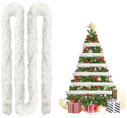 BIBITI Decorazione per albero di Natale, 5,5 m, ghirlanda di Natale bianca in poliestere con effetto neve, versatile per decorazioni natalizie private e commerciali