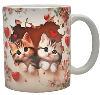 Shopi Zone Adorabile tazza in ceramica con cuori, design artistico tenero e romantico, regalo creativo per amanti dei gatti e collezionisti