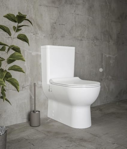 VIBA MILA RIMLESS Wandnahes WC mit integriertem Bidet-Funktion | Weiss | inkl. Spülkasten + Duroplast Soft-Close Sitz + Spülung (3/6 L) | Modernes Hygienisches Badezimmer
