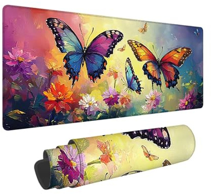 Tappetino per Mouse XXL 1600 x 800 x 3mm Tappetino Mouse Gaming Grande, Mousepad con Base in Gomma Antiscivolo, Tappeto per Tavolo da Gaming per Mouse e Tastiera, Accessori PC (Colore Fiori) V-53