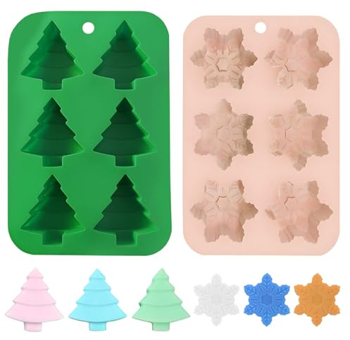 Silikonform Weihnachten Backen Set mit Tannenbaum und Schneeflocke Formen Backformen Weihnachten Backen Zubehör weihnachts Silikonformen für Eiswürfel, Seife, Schokolade und Kerzen
