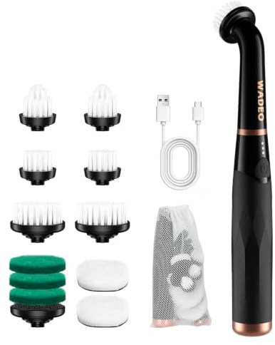 WADEO Electric Cleaning Brush, Cordless Spin Scrubber for Bathroom & Grout, 11 Brush Heads, 3-Speed Rechargeable Cleaning Brush for Tile, Sink, Kitchen & Crevice Cleaning