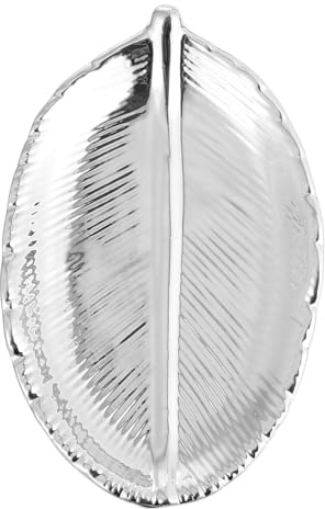 Garneck Plateau à Bijoux en Céramique Argenté de Feuille Organisateur de Bijoux pour Femmes Coupelle de Rangement Décorative Élégant pour Colliers et Bagues Usage Maison et Présent