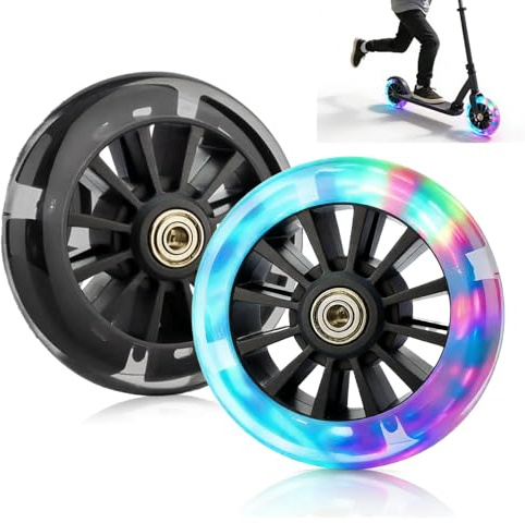 SKIKHN Leuchtende Stunt Scooter Räder 120 mm,2 Stück Stunt Scooter Reifen mit LED-Blinklicht,Leuchtende Stunt Scooter Rollen mit ABEC-7-Kugellager,Leise Langlebig,Ersatzräder für Scooter Schwarz