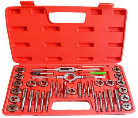 Eujgoov Set di Maschi e Filiere M3-M12, Kit Utensili per Filettatura con Chiave, Cacciavite e Calibro per Passo, per Legno Ferro Alluminio Rame Metallo Comune