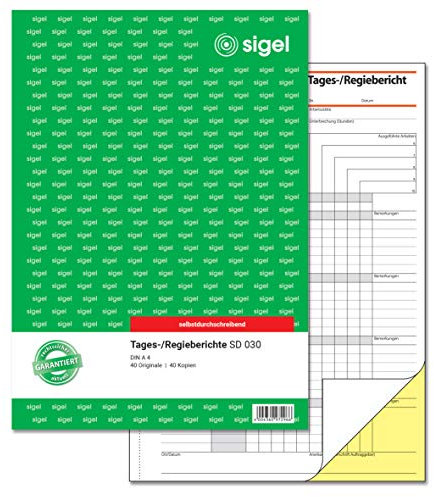 SIGEL SD030 Tagesbericht / Regiebericht A4, 2x40 Blatt, selbstdurchschreibend, 1 Stück, aus nachhaltigem Papier
