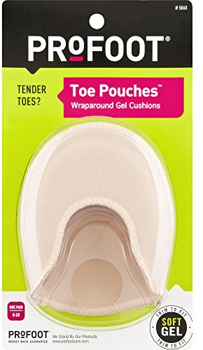 PROFOOT Toe Pouch Cushions Women's 6-10 (1 Pair) Protects Toes Cushions & Supports Tender Toes Trim to Fit All Shoe Types