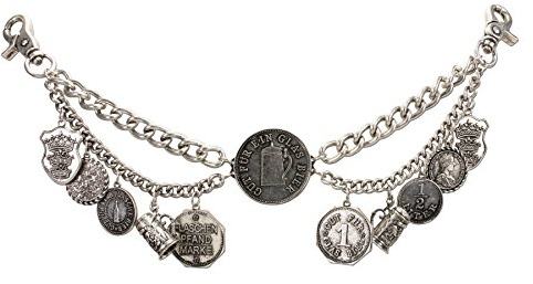 Alpenflüstern Trachten-Charivari Biermarken - Hochwertiger Herren-Trachtenschmuck mit Biermünz-Anhängern für die Lederhose (antik-silber-farben) HCH007