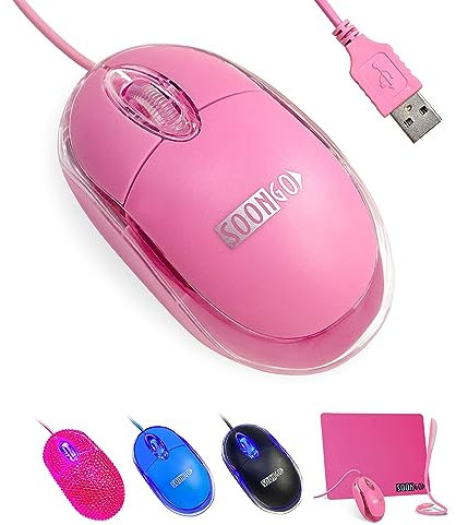 SOONGO Pink USB Optical Mouse for Laptop PC & Desktop - Compatible with Windows, Linux, Mac