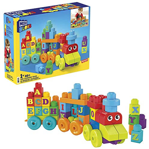MEGA BLOKS First Builders Toddler Building Blocks Toy Set, ABC Learning Train with 60 Pieces, Ages 1+ Years, DXH35