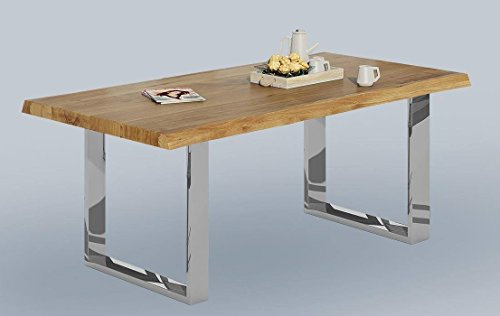 massivmoebelversand.de Baumkantentisch Wildeiche massiv geölt 200x100 cm mit Metallfüße in Chromoptik