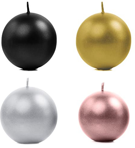 PartyDeco 6 Pezzi Candele Candela sferica Tonda Oro METALLIZATO 8 cm
