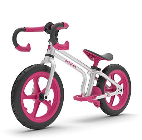 Chillafish FIXIE Laufrad in Rennrad Optik aus Stahl mit integrierter Fußstütze und Fußbremse, höhenverstellbarer Sitz von 32 bis 40 cm, für Kinder von 2 bis 5 Jahre, Rosa