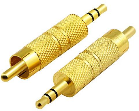 zdyCGTime Gold Plated 3-Pole 3.5mm to RCA Audio Adapter,Metal RCA Male to Jack 3.5mm (1/8 Inch) TRS Stereo Plug Male Adaptor Connector for RCA Headphone Adapter Cable.(2 Pack)