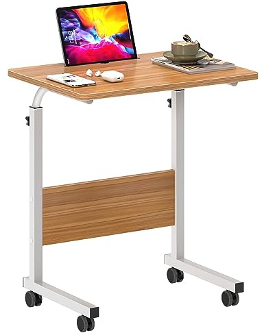 SogesHome Laptoptisch 60 * 40cm Beistelltisch auf Rollen Betttisch höhenverstellbar PC-Tisch mit Rollen, Stehpult,mobile Computertische ,kleiner Schreibtisch,Desktop mit Nut, Nachttisch,Essentisch
