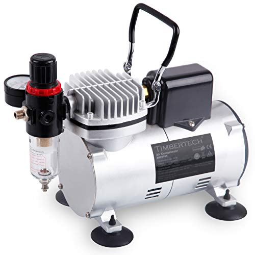 TIMBERTECH Uppgraderad Airbrush-kompressor med motor nedkylningsfläkt ABPST07, kraftfull 1/6 hp bärbar tyst airbrush-kompressor för airbrushfärg, naglar, tatuering, kakmålning