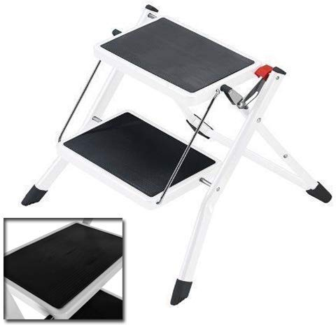 SiKy Mini scaletta a 2 gradini, Leggera, Antiscivolo, in Acciaio, Pieghevole, Portatile, Ideale per Cucina, roulotte, Giardino, Fai da Te, Multiuso, capacità Massima 150 kg