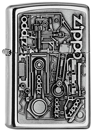 ZIPPO – Sturmfeuerzeug, Motor Parts, Emblem Attached, Street Chrome, nachfüllbar, in hochwertiger Geschenkbox