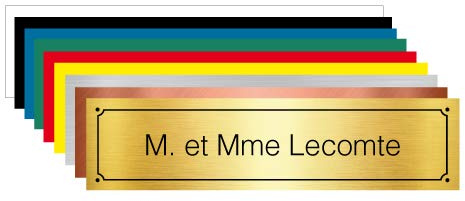 Adzif.biz Le sticker de decoration, Plaque Gravée Pour Boîte Aux Lettres à PersonnaliserAvec Votre Nom et Prénom, Dimensions 10 x 2,5 cm (100 x 25 mm), Aspect Or Brossé Avec Écriture Noir