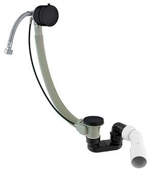 Omnires TK132-PLUS-3.43+64-SBL, Badewannenüberlauf, Abfluss und Füllsiphon CGS, Matte black