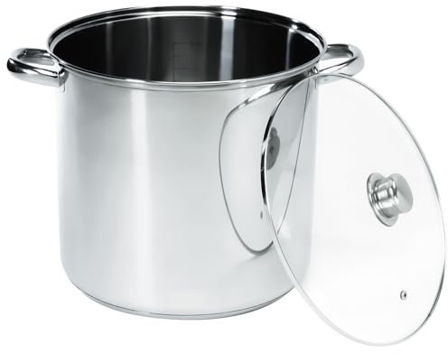 Cooking Pot Induction Stock Pot 11 litres Stainless Steel Deep Pots, Can Be Used as Stew, Soup Pot and Pasta Pot with Tempered Glass Lid