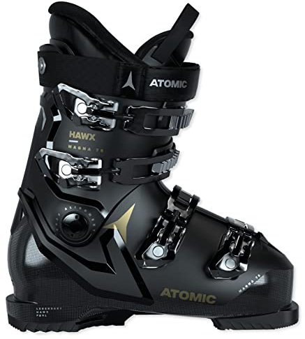 ATOMIC HAWX Magna 75W Skischuhe - Größe 23/23.5 - Alpin-Skischuh für Damen in Schwarz/Gold - 102mm breite Passform - Stabile Prolite Konstruktion - Memory Fit für präzisen Sitz