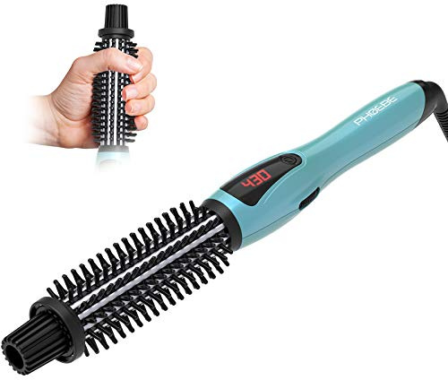 PHOEBE Curling Iron Brush Anti-Scald Bristles Instant Heat Up Dual Voltage Ceramic Tourmaline Ionic Hair Curling Wand for All Hair Types (1 Inch)