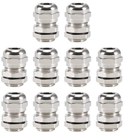 sourcing map M12x1.5 Cable Gland 3mm-6.5mm Wire Hole Waterproof Metal Joint Adjustable Locknut with Washer 10pcs