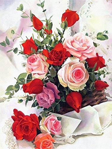 Kreuzstich Stickpackung Stickbild Stickvorlage Vorgedruckt Stickset - Blumen 40x50cm Diy Handarbeit Vorgedruckt Sticken Kreativität Home Decor 11Ct (Vorgedruckte Leinwand)