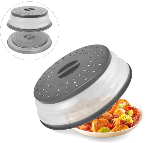 Thermoplastic Rubber Microwave Splatter Cover,Microwave Cover for Food Fruit Drainer,BPA-Free Dishwasher Safe 10.5 inch (GREY)