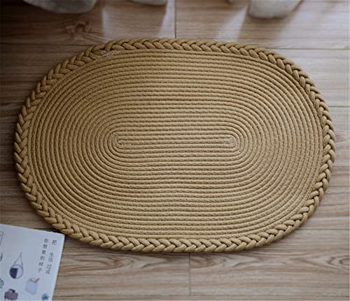 SWECOMZE Jute Teppich Boho Handmade Geflochten Oval Teppich Fur Wohnzimmer,Schlafzimmer,Badezimmer,Kinderzimmer Tatami Bauernhaus Bad 65 * 45cm (Khaki)