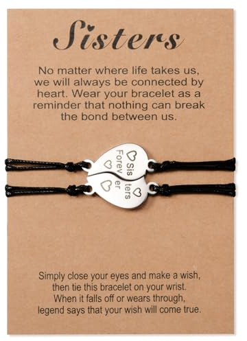 VU100 Pulsera para Hermanas 2 Piezas Corazón Juego Pulsera Larga Distancia