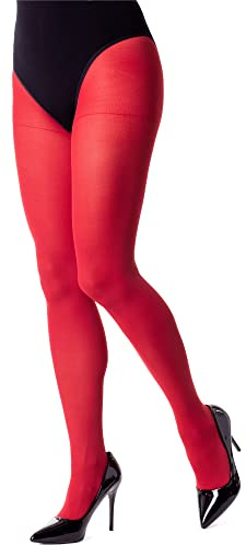 NOQ enfärgade strumpbyxor för kvinnor 40 denier lediga färgade strumpbyxor sensuella strumpor med fot halvtransparent Mireille, Rosso, XXL