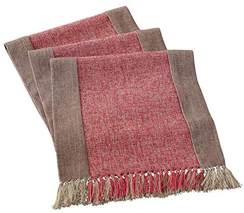 EHOMERY Tischdecke Lang, rot Tischläufer Spleißen mit Quaste Tischläufer Cotton Linen 38x220CM