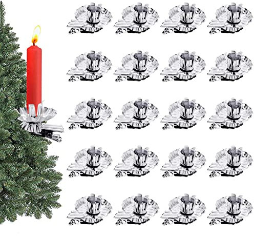 ＣＨＡＭＥＥＮ 20 Stück Baumkerzenhalter Clip Weihnachtsbaum für Silber Weihnachtskerzenhalter Vintage Metall Kerzenhalter mit Clip für Weihnachten Dekoration Feier Advent