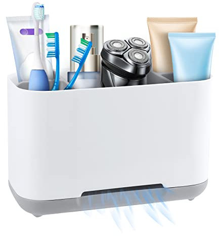 Porte-brosses à Dents, Support pour Brosse à Dents Electrique, Porte Brosse à Dents Amovible Stand Dentifrice, avec Trou de Vidange, Organisateur de Salle de Bain, 19x11.8x9 cm Gris