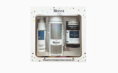 Mossi London 1-Month Hair Set | Shampoo, Serum & Vitamins | Men & Women | 3-step routine: Procapil, Saw Palmetto & Ginseng shampoo/spray, plus Biotin tablets which support normal hair.