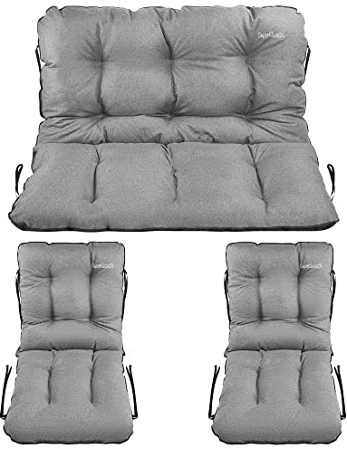 SuperKissen24. Sitzkissen Bankauflage für Gartenbank - Bankkissen Bankauflage 100x60x50 cm mit 2er 48x96 cm Stuhlkissen Set - Auflagen für Gartenmöbel Wetterfest - Outdoor und Indoor - Grau Leinen