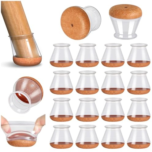 RKELA Chair Leg Floor Protectors, 16 Pcs, Medium Round Clear | Chair Leg Covers Caps with Felt Pads for Hardwood Floors, Furniture Feet Protectors Pads, Fit 20.1-30mm