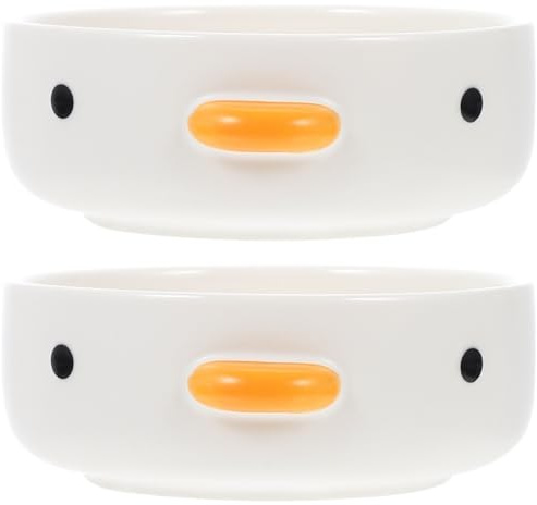 Warmhm Cartoon Chick Design Ceramic Dessert Bowls 2-Pack Multi-Function Household Food Bowls for Snacks Candy Fruit Salad 3.54X3.54X2.6In Each