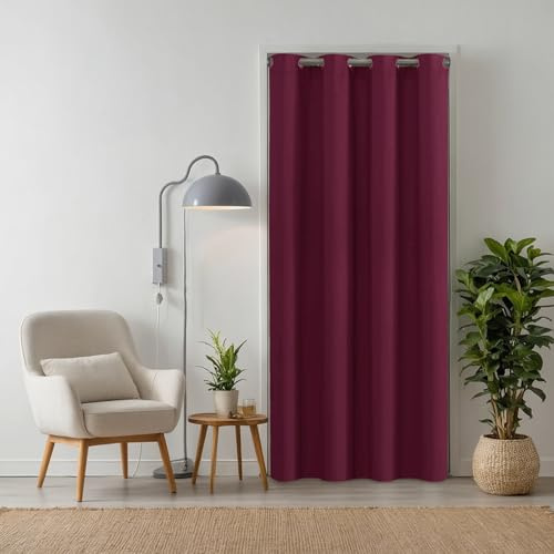 tinycurtains, Thermo Türvorhang Bordeaux rot 210 x 150 cm, für alle gängigen Türgrößen, Thermovorhang OHNE Stange