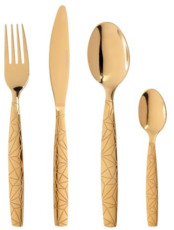 KASANOVA 24 posate oro in acciaio inox Matrix, set posate 6 persone, set posate 24 pezzi acciaio inox con forchetta, coltello, cucchiaino e cucchiaio