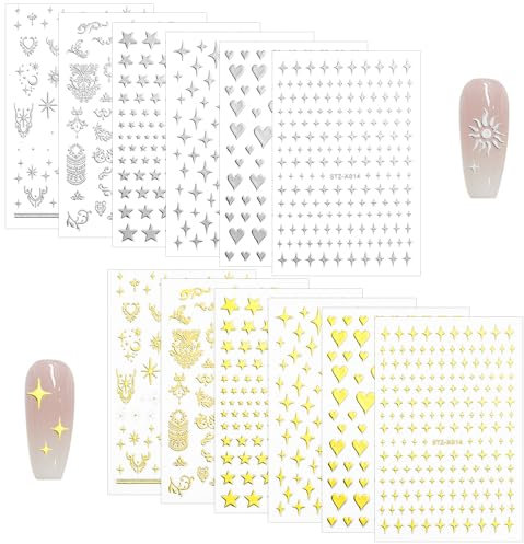 SIYINGSAERY 12 Fogli Adesivi Unghie Nail Art,Stickers Unghie Autoadesivi,Decorazioni Unghie Nail Art,Autoadesivi per Unghie 3D Artistiche per Unghie, Regali di Vacanza