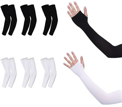 Molyorch 6 par, armärmar, kylarmärm, unisex sportärmar för armar, golfresor utomhus sport ger män och kvinnor med skydd, Svart, vit, no