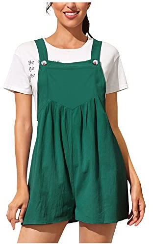 Vasreyy Latzrock Damen Hosenanzug Elegant Jumpsuit Sommer Softshelloverall 74/8 Black Summer Schlaf Sommeroveralls Gelbe Latzhose(L,Dunkelgrün)