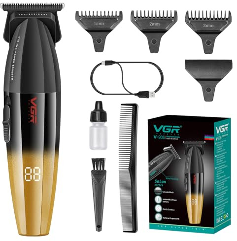 VGR 906 Fresh Fade Professional Hair Trimmer, 9000rpm Zero Gapped Beard Trimmer for Men, DLC T-Blade Cordless Hair Clipper/Trimmer for Barbers and USB Rechargeable, Gold