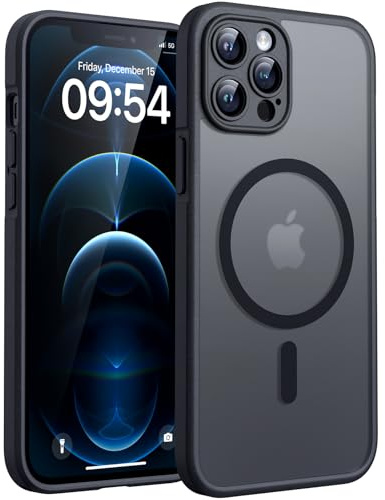 TOCOL für iPhone 12 Pro Max Hülle, Kompatibel mit MagSafe, Matt Schwarz | Eingebauter Magnetring, Vollständiger Kameraschutz, Militärschutz Stoßfest Kratzfest Haltbarkeit, Durchscheinend Rückseite